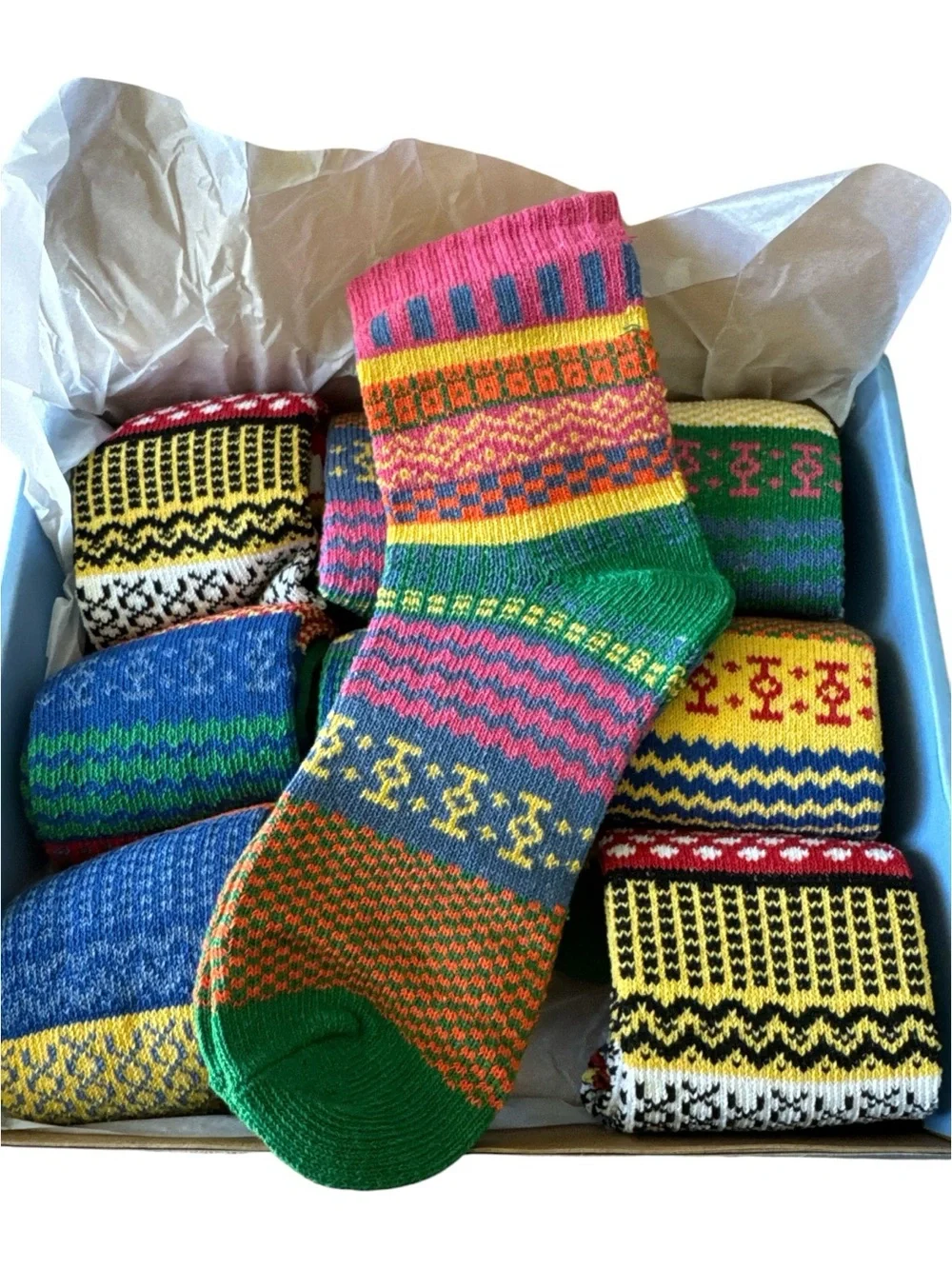 TeeHee Winter Holiday 9-Pack Gift Box Cozy Nordic Fair Isle Boot Socks Size 4-10